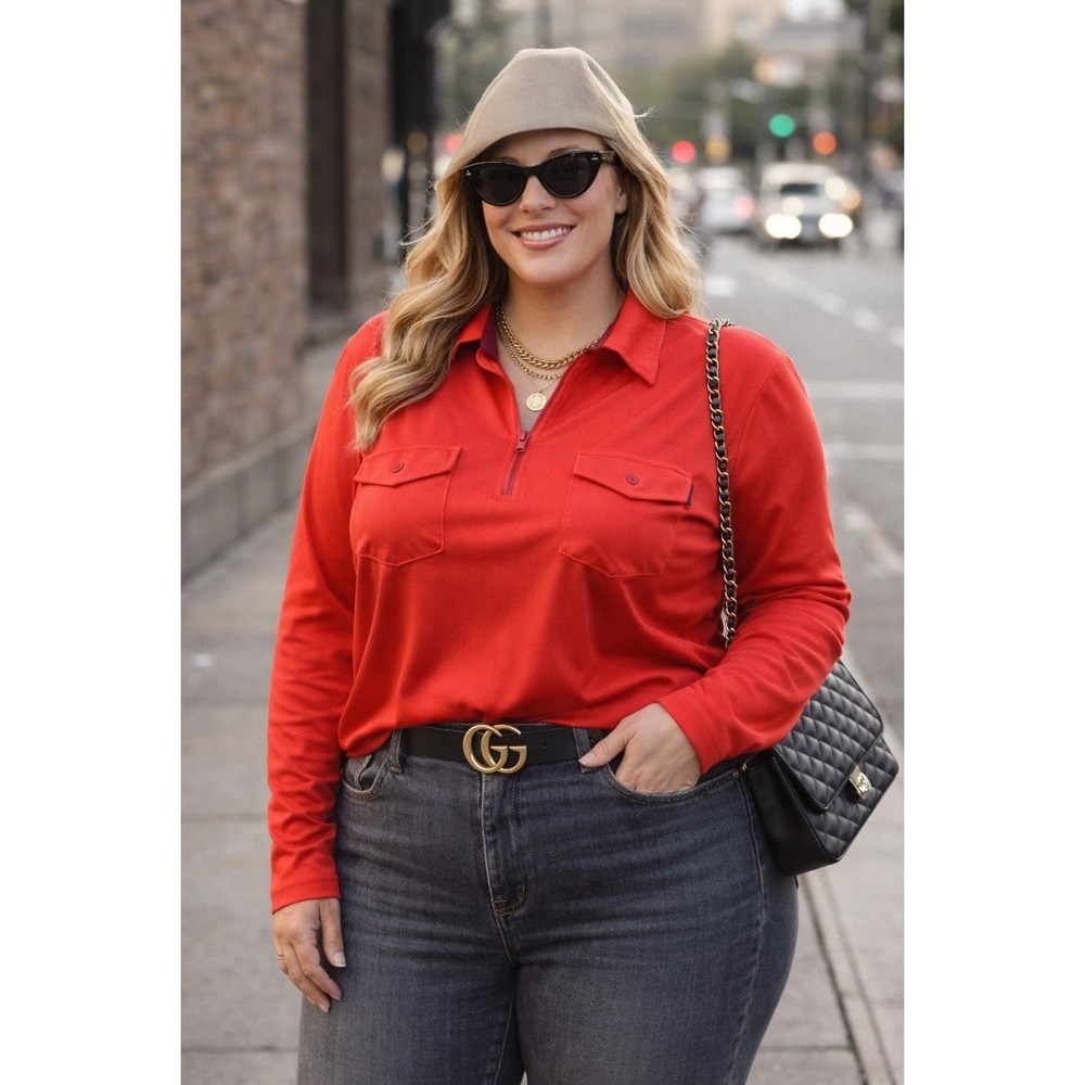 Rock & Roll Denim Women XL Coral Quarter Zip Western Utility Cowgirl Y2K Top